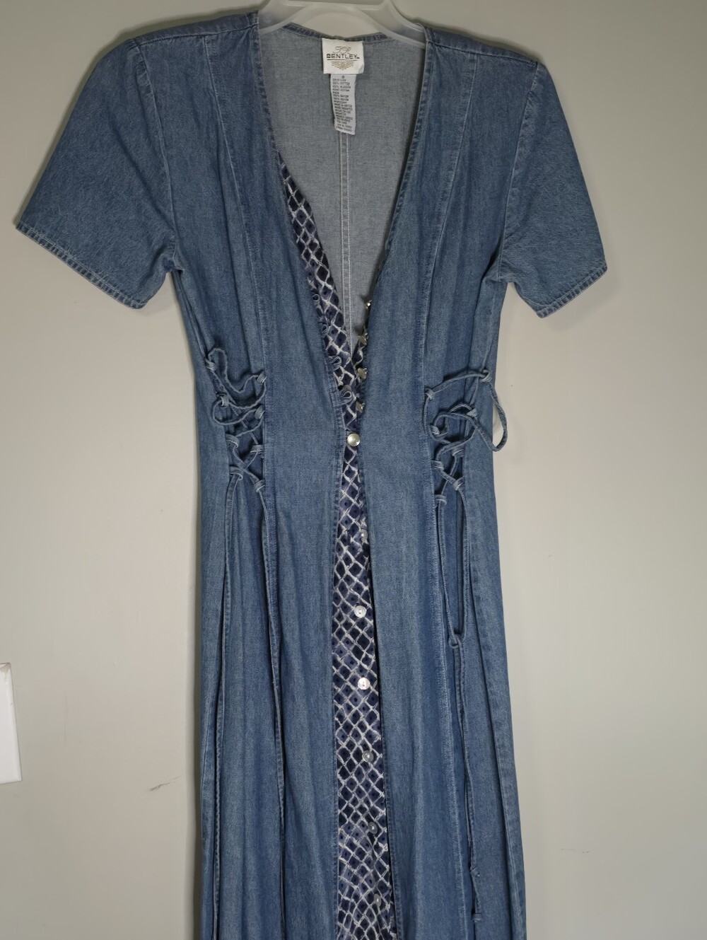 Vintage Bentley  Blue Denim Maxi Dress with Tie-Up Sides